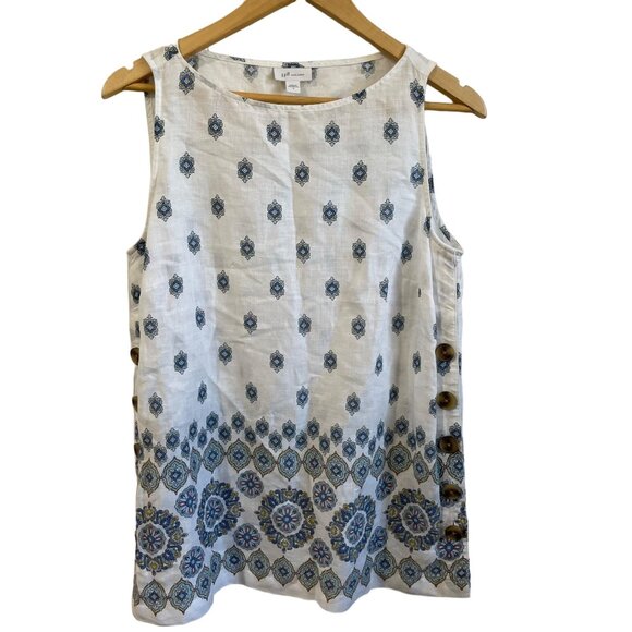 J. Jill Love Linen Shirt‎ Womens Small Paisley Tank Top Side Buttons Boho Beachy - Picture 1 of 11